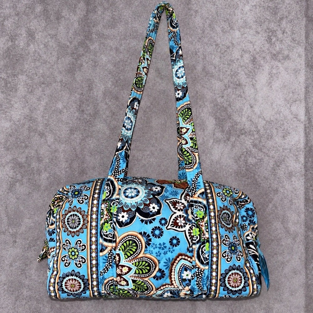 Retired Vintage Vera Bradley Small Cotton Quilted Duffel Bag Purse Bali Blue